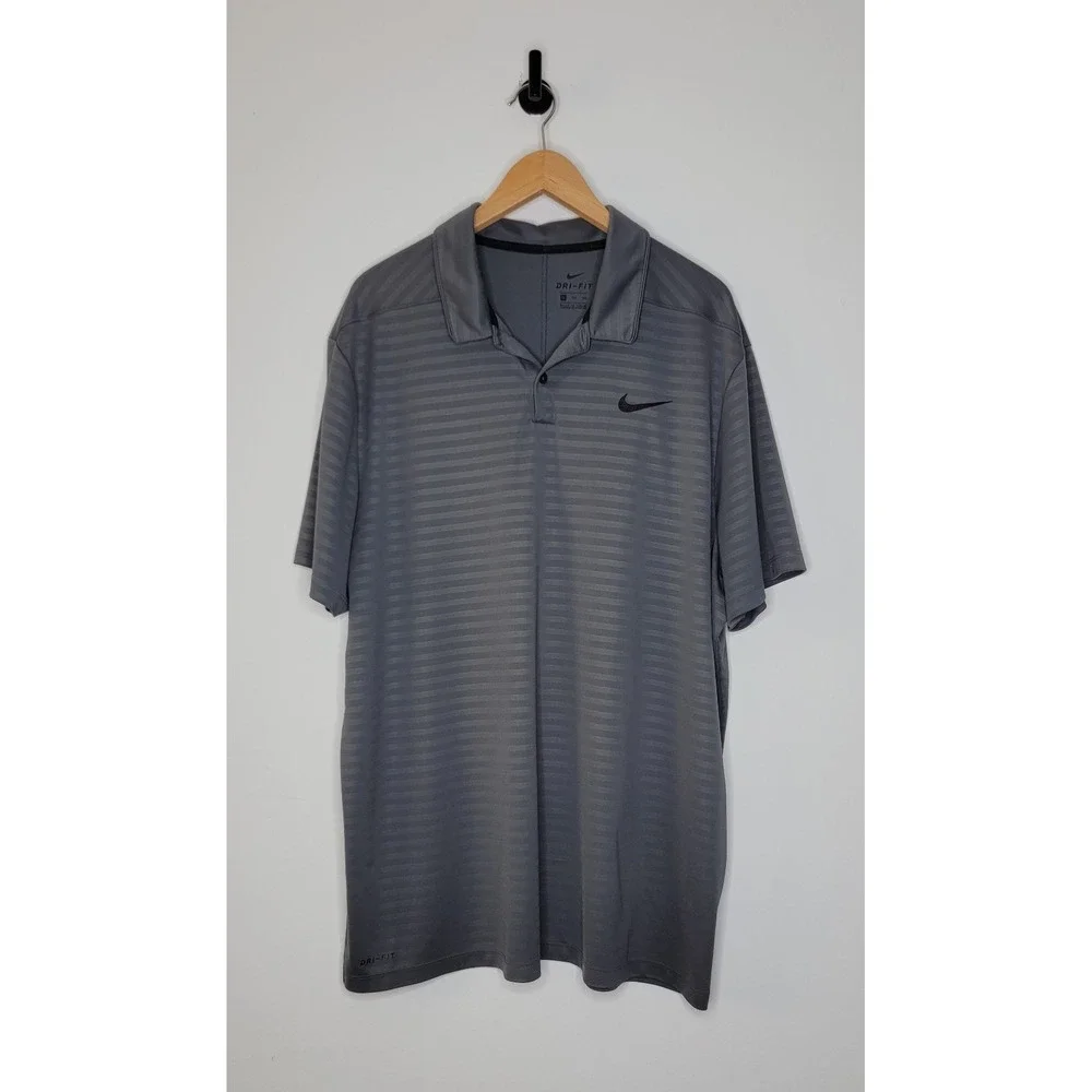 Nike Dri-Fit Short Sleeve Polo Shirt Men's Size 2XL Gray Stripe